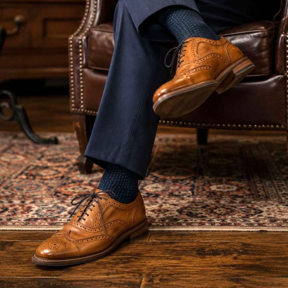 Allen Edmonds Tan Oxford Brogue Wing Tip Leather Lace Up Shoes Mens Size 10